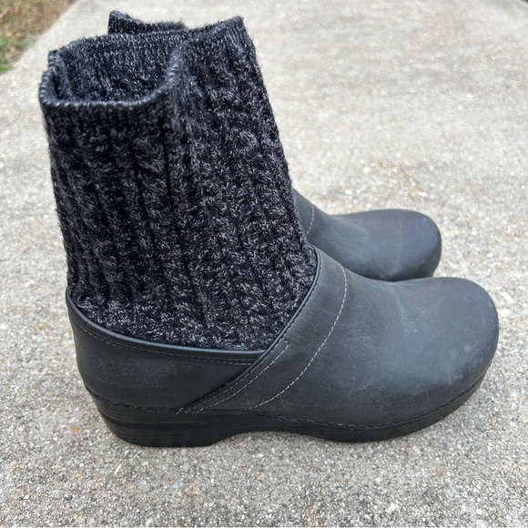 DANSKO Chloe Boot Knit Top Black Leather Clog Comfort Shoe 40 - Picture 2 of 6